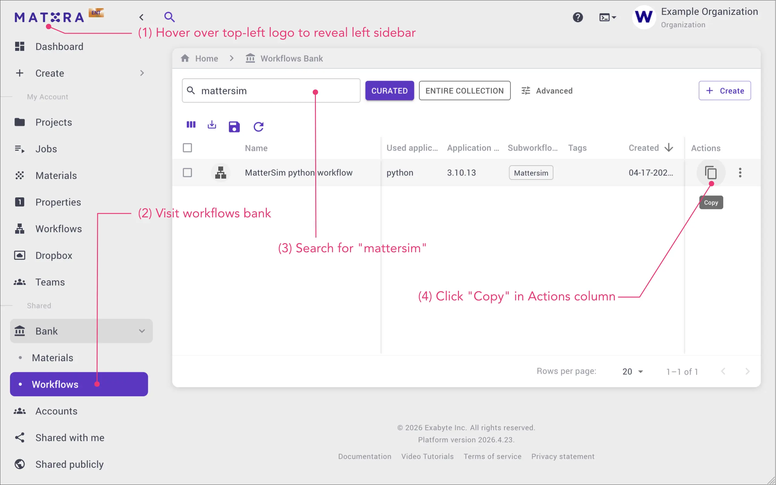 Copy bank workflow Copy bank workflow