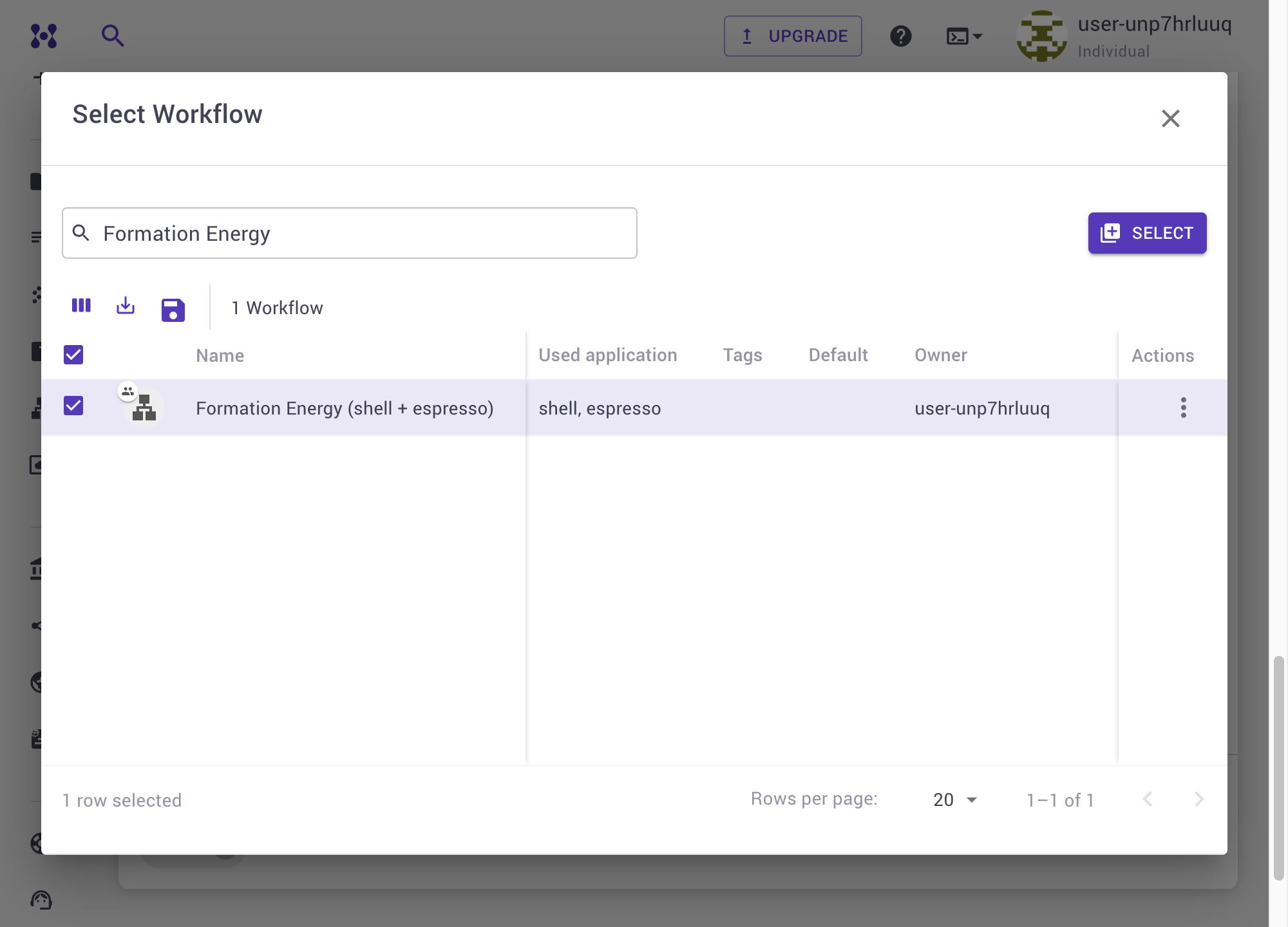 Job Designer workflow selection for Formation Energy